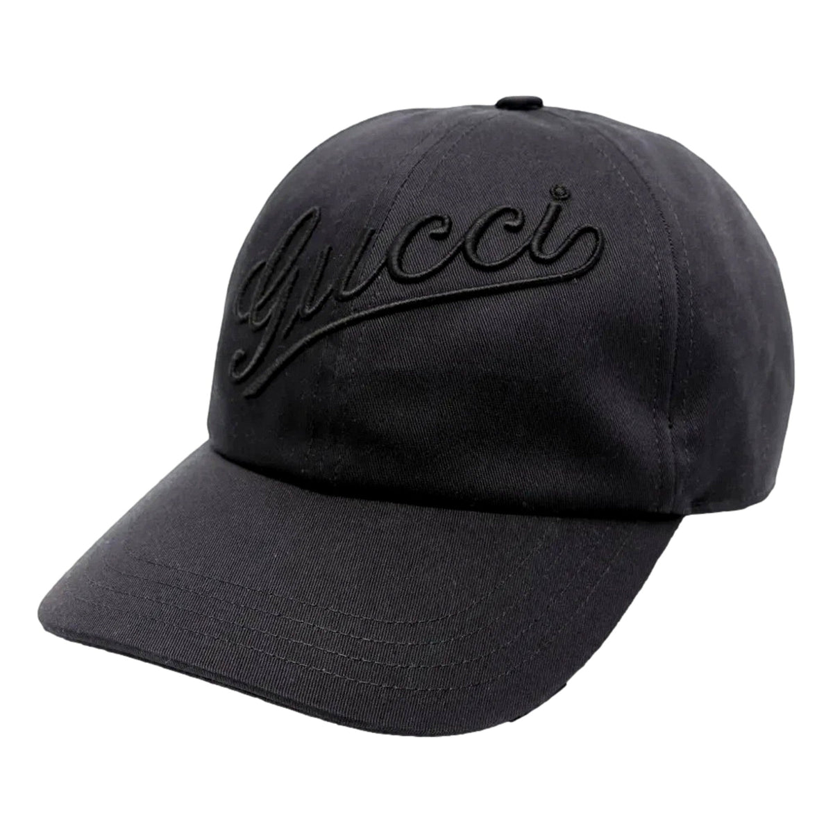 Gucci Black Embroidered Logo Cotton Baseball Cap Small