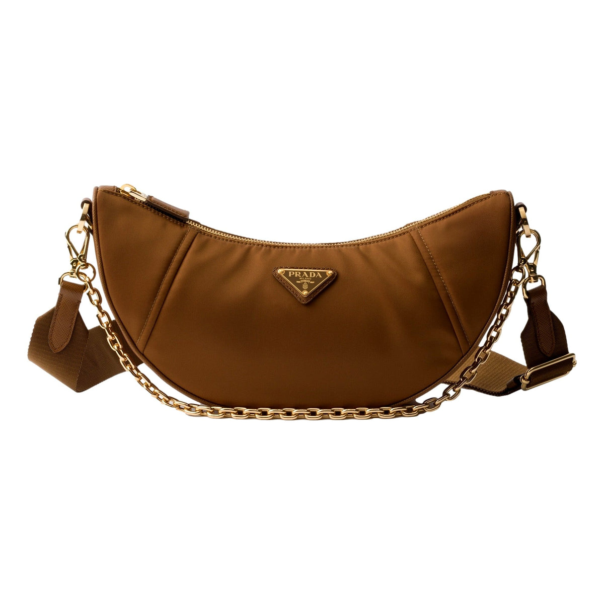 Prada Demi Lune Re-Nylon Crescent Shoulder Bag Brown