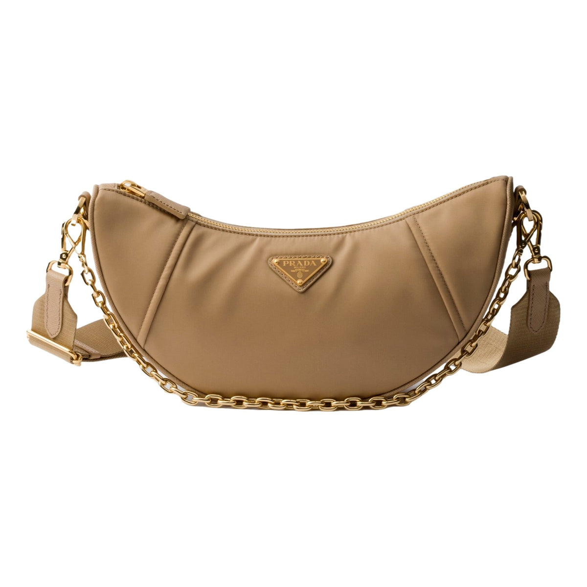 Prada Demi Lune Re-Nylon Crescent Shoulder Bag Beige
