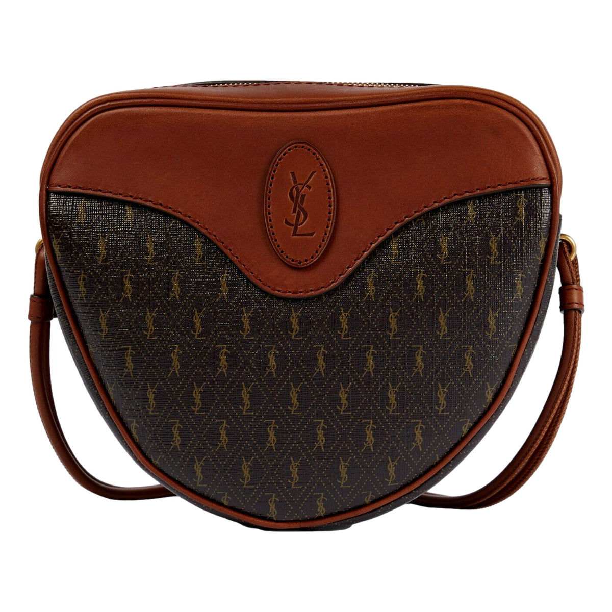 Saint Laurent Coeur Monogram Brown Canvas Leather Small Crossbody Bag