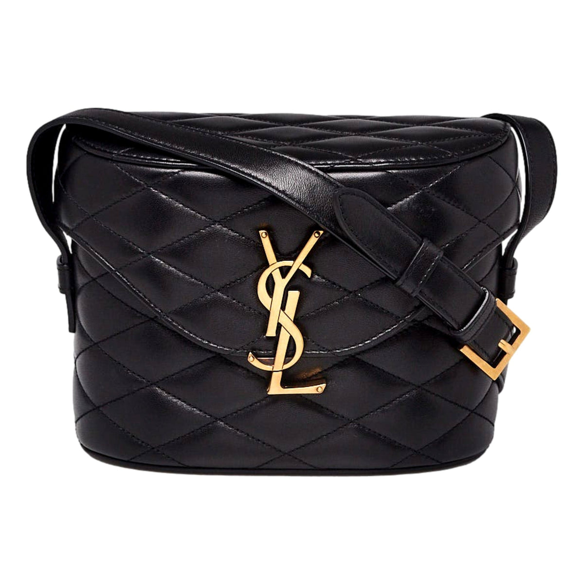 Saint Laurent June Quilted Leather Crossbody Bag in Black with Gold Hardware YSL Closure