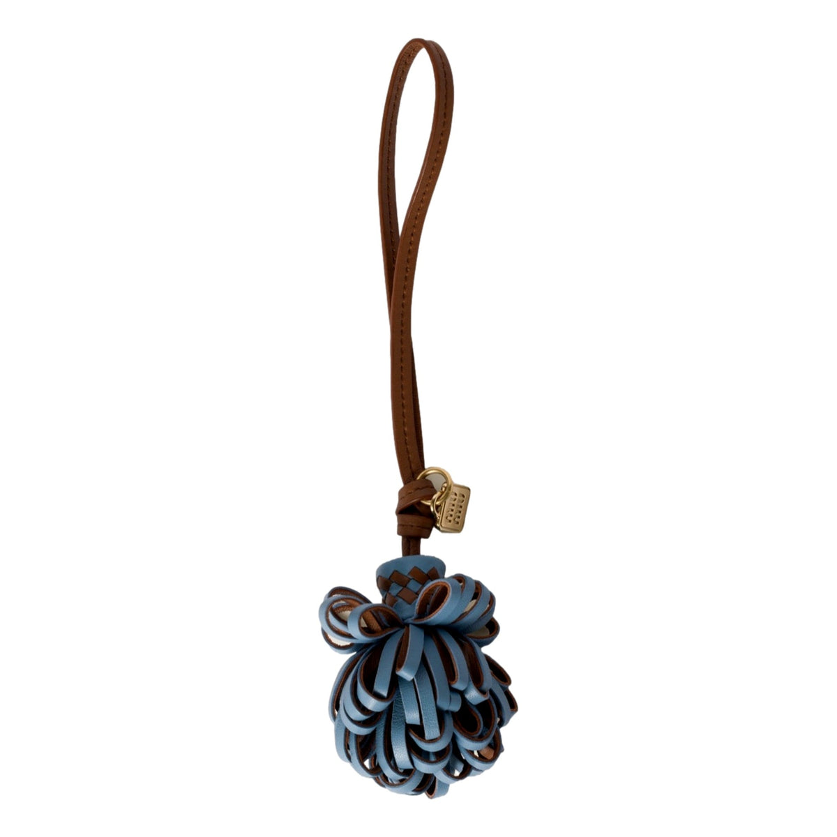 Miu Miu Trick Nappa Leather Pompom Bag Charm in Blue and Brown with Gold Hardware