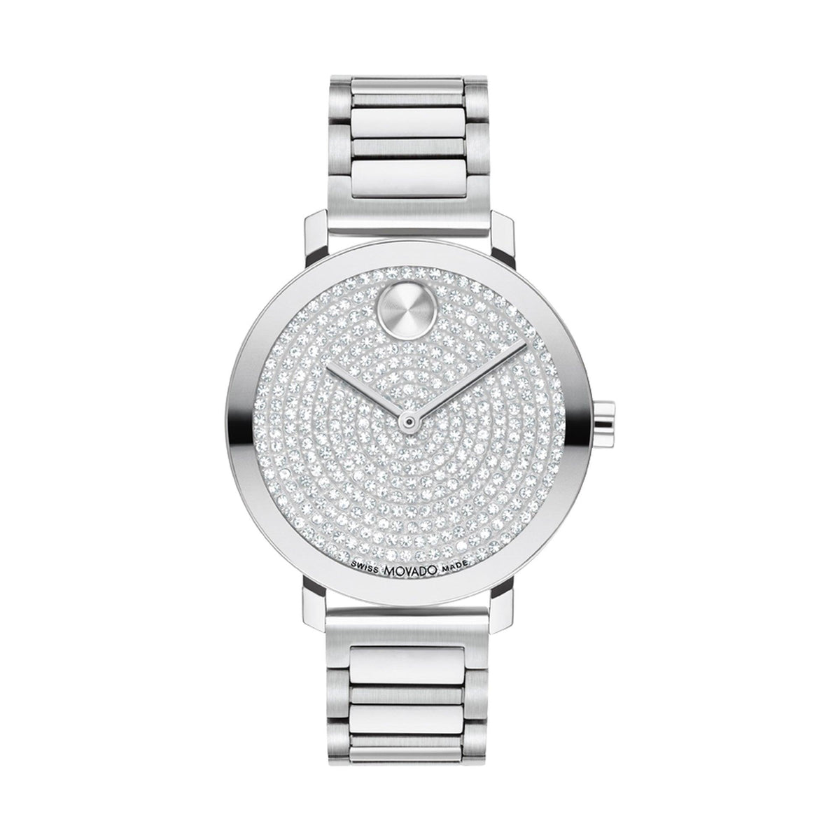 Movado Ladies Bold Evolution 2.0 Silver-Tone Stainless Steel Watch Crystal Dial