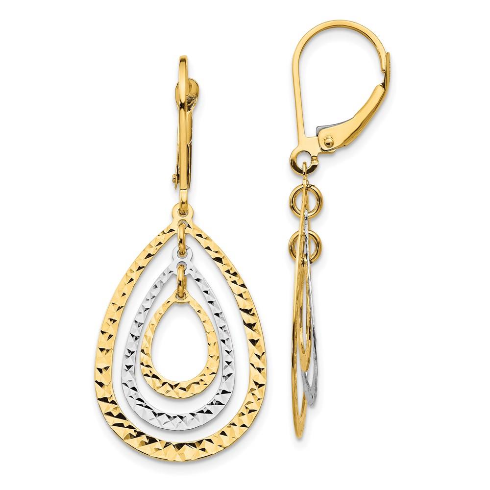 Distinctive 14K Two-tone Diamond Cut Leverback Earrings