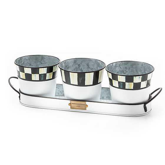 MacKenzie-Childs Flower Market Galvanized Herb Pots with Tray, Set of 3
