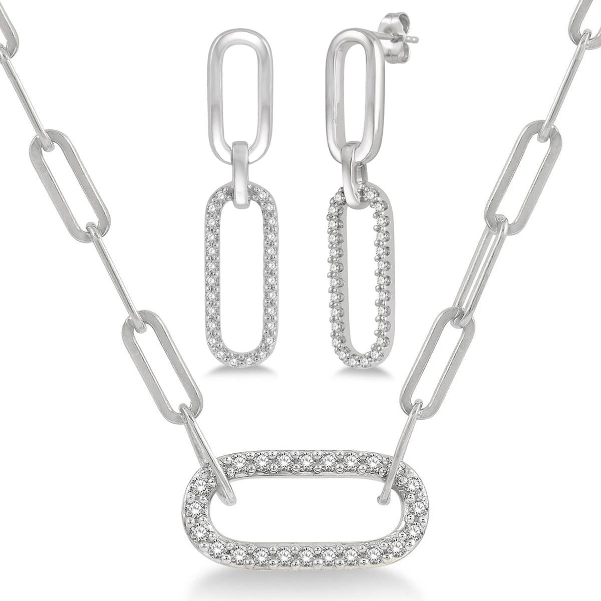 Jilco Inc Diamond Paperclip Earring and Necklace Set
