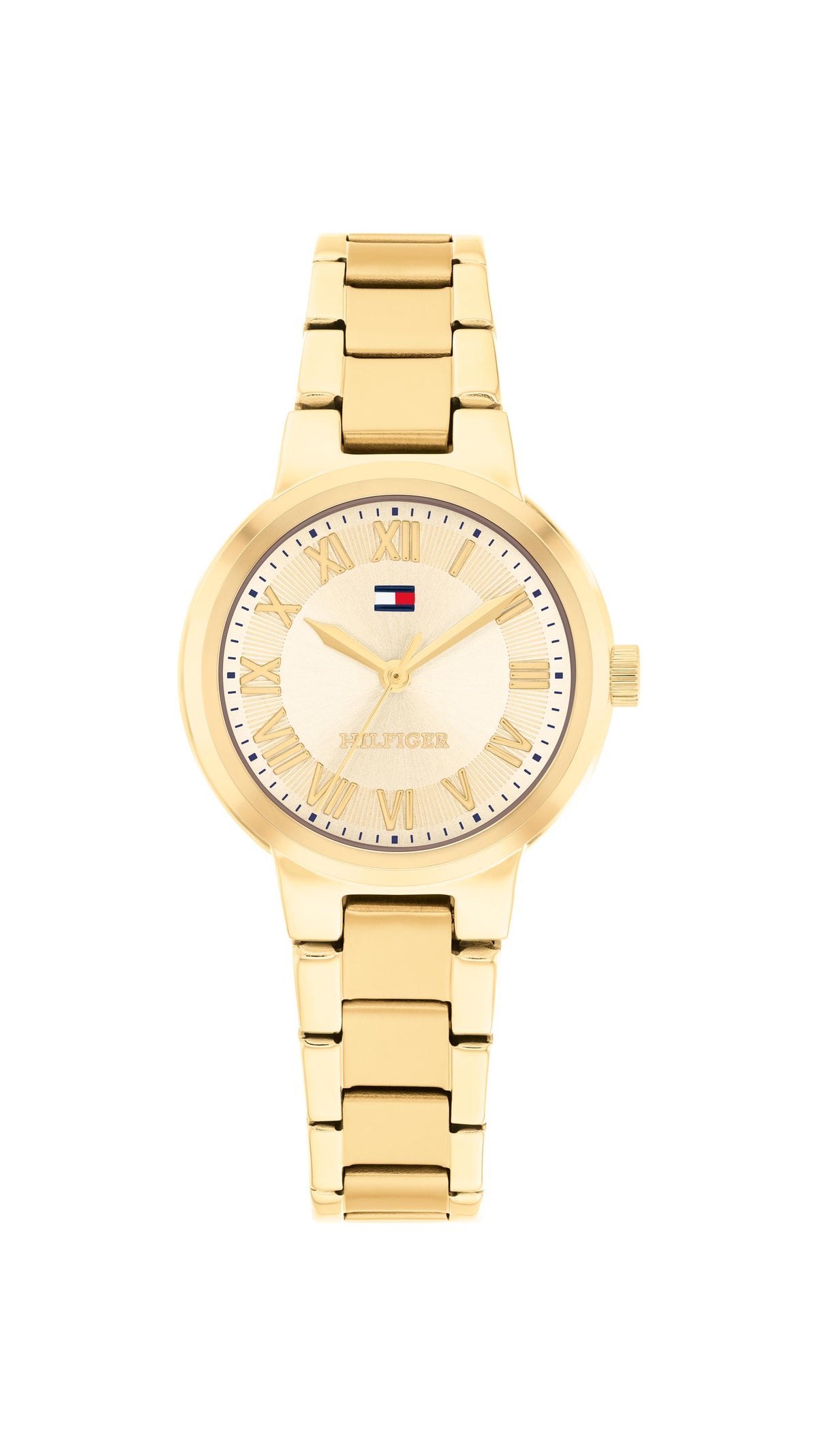 Tommy Hilfiger Ladies. Gold Plated Case & Bracelet. Champagne Dial