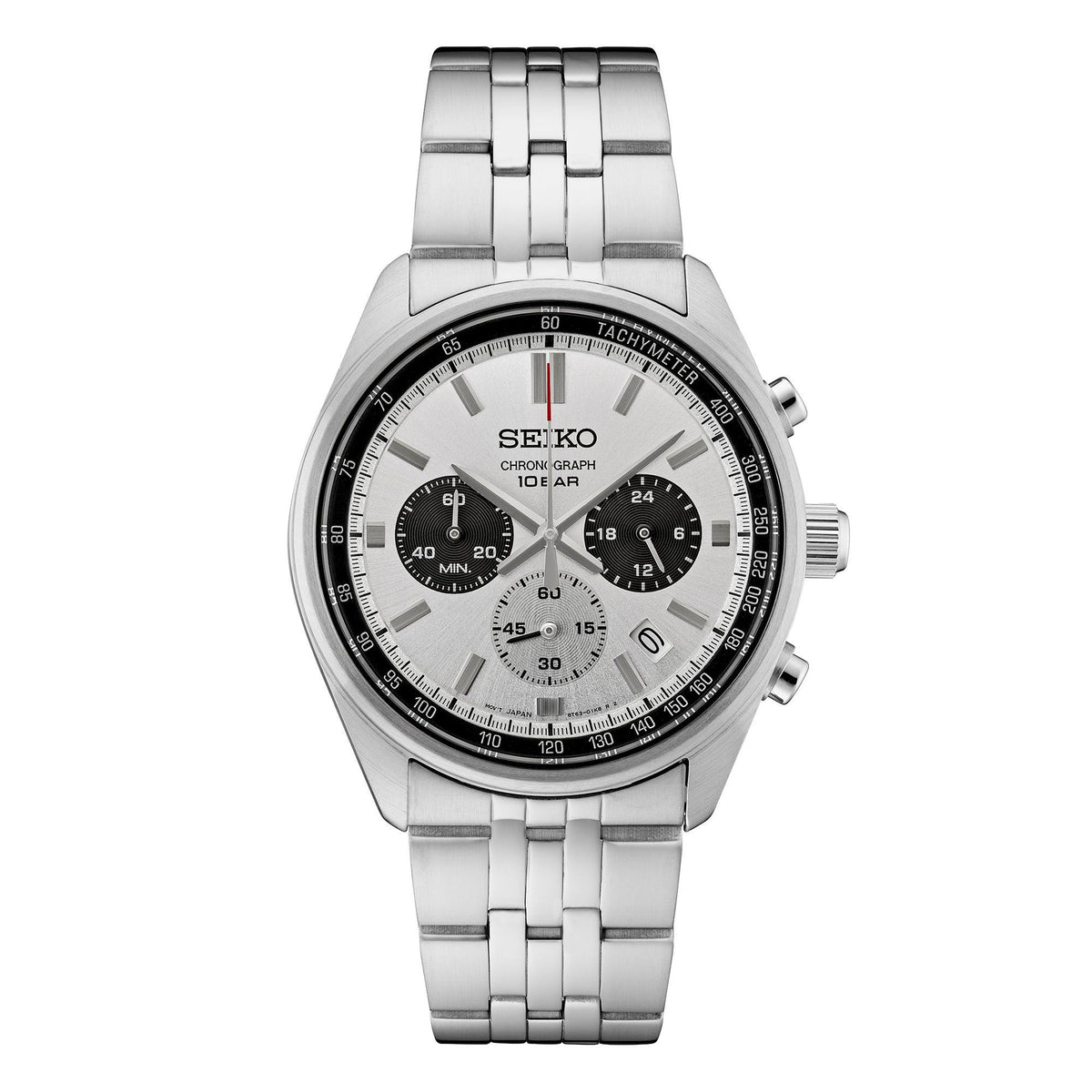 Seiko Men's Essentials Chronograph Silver-Tone SS Watch Silver & Black Dial