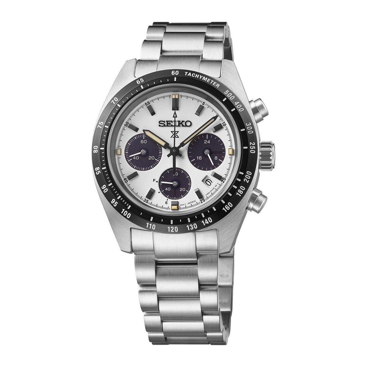 Seiko Mens Prospex Speedtimer Solar Chronograph Stainless Steel Watch White Dial