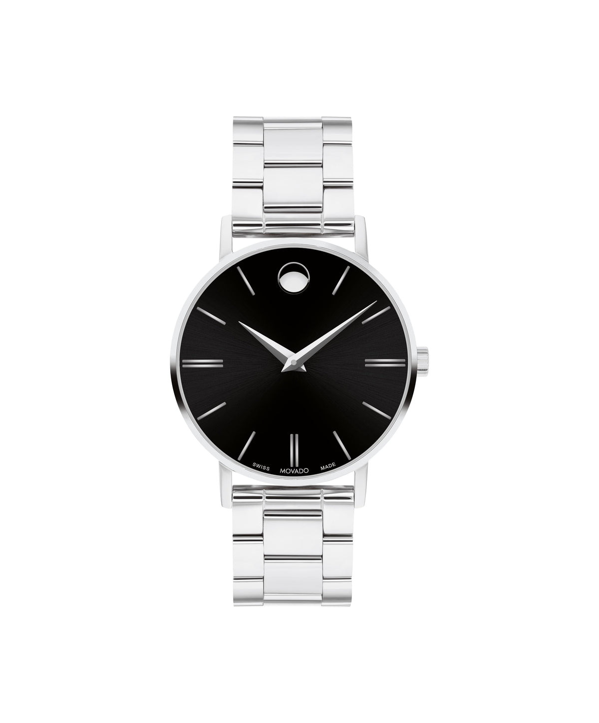 Movado Corporate Classic Ladies. Stainless Steel Case & Bracelet. Black Dial with markers