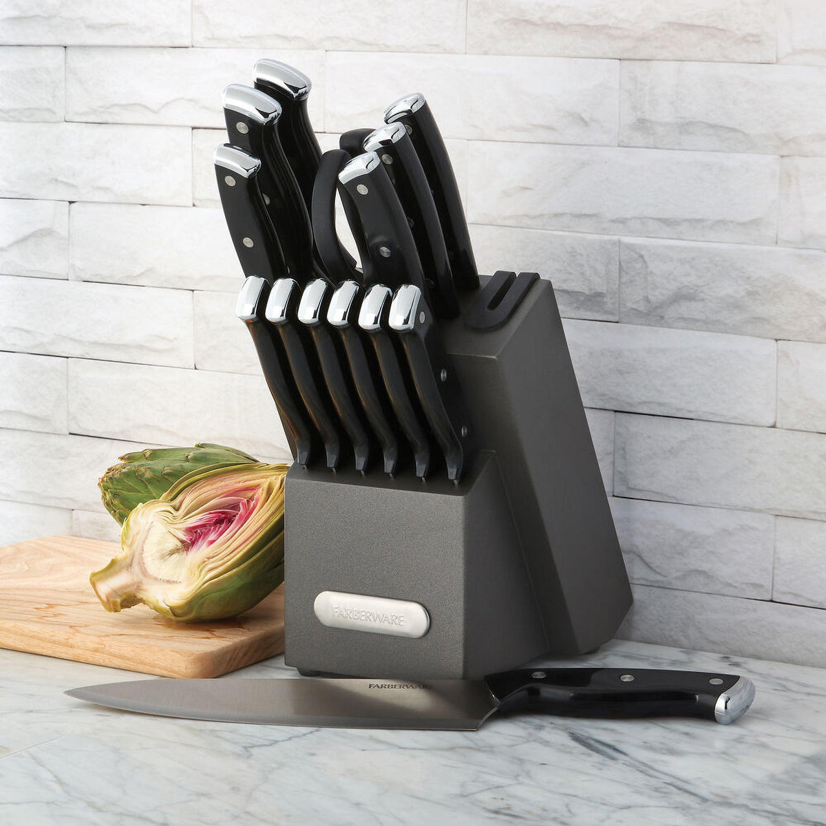 Farberware Edgekeeper 14pc Triple-Rivet Knife Block Set Black
