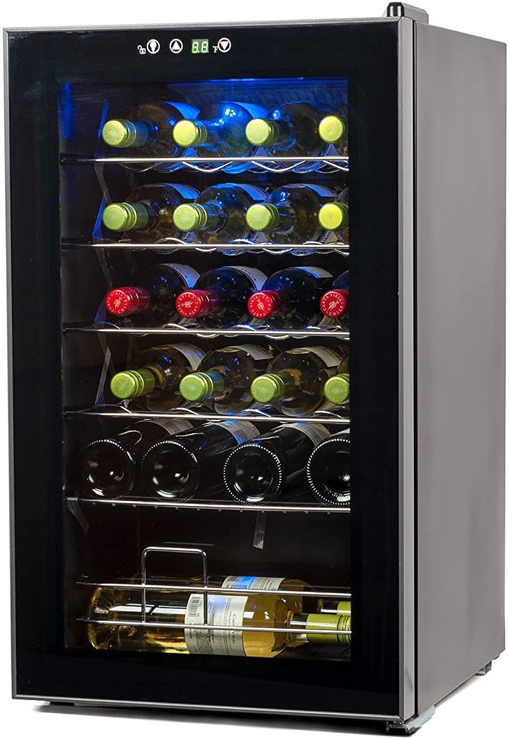 BLACK+DECKER Freestanding Wine Fridge 24 Bottles, With Compressor Cooling & Chrome Shelving - Black