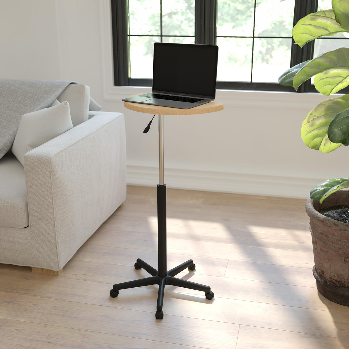Flash Furniture Walnut Sit to Stand Mobile Laptop Computer Desk - Portable Rolling Standing Desk