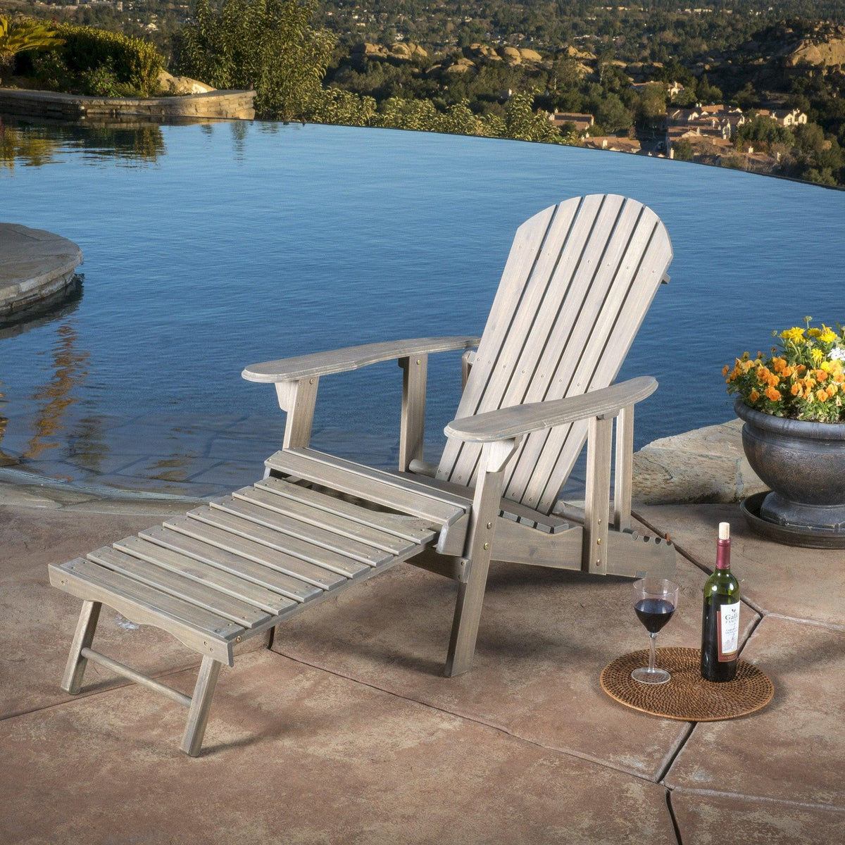 Stark Home Hayle Reclining Wood Adirondack Chair W/ Footrest