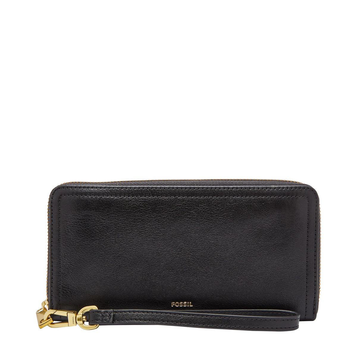 Fossil Logan Leather RFID Zip Around Clutch Wallet Black