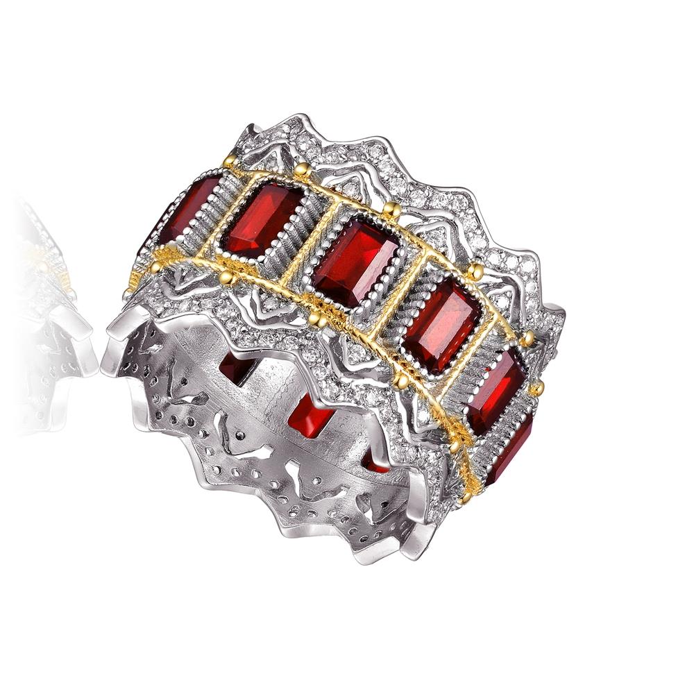 GENEVIVE CZ Rhodium Statement Radiant Red Ring Size 6