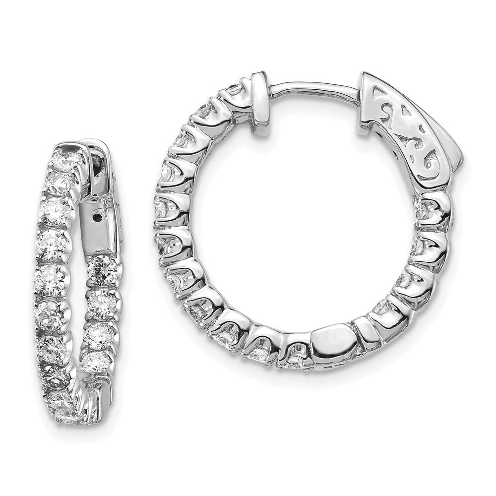 Distinctive 14k White Gold Spotlight Lab Grown Diamond Round Hoop w/Safety Clasp Earrings, 1.5ctw