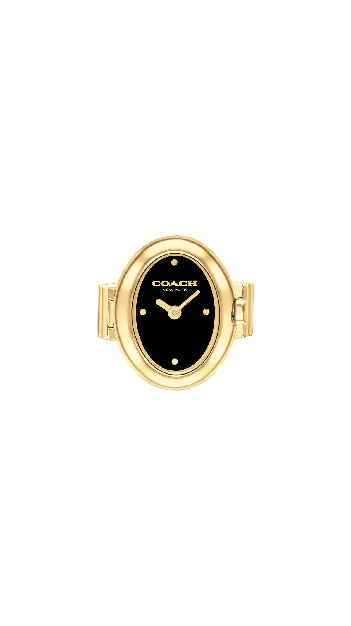 Coach Sammy Ring Watch. Gold Plated with Black Lacquer Dial