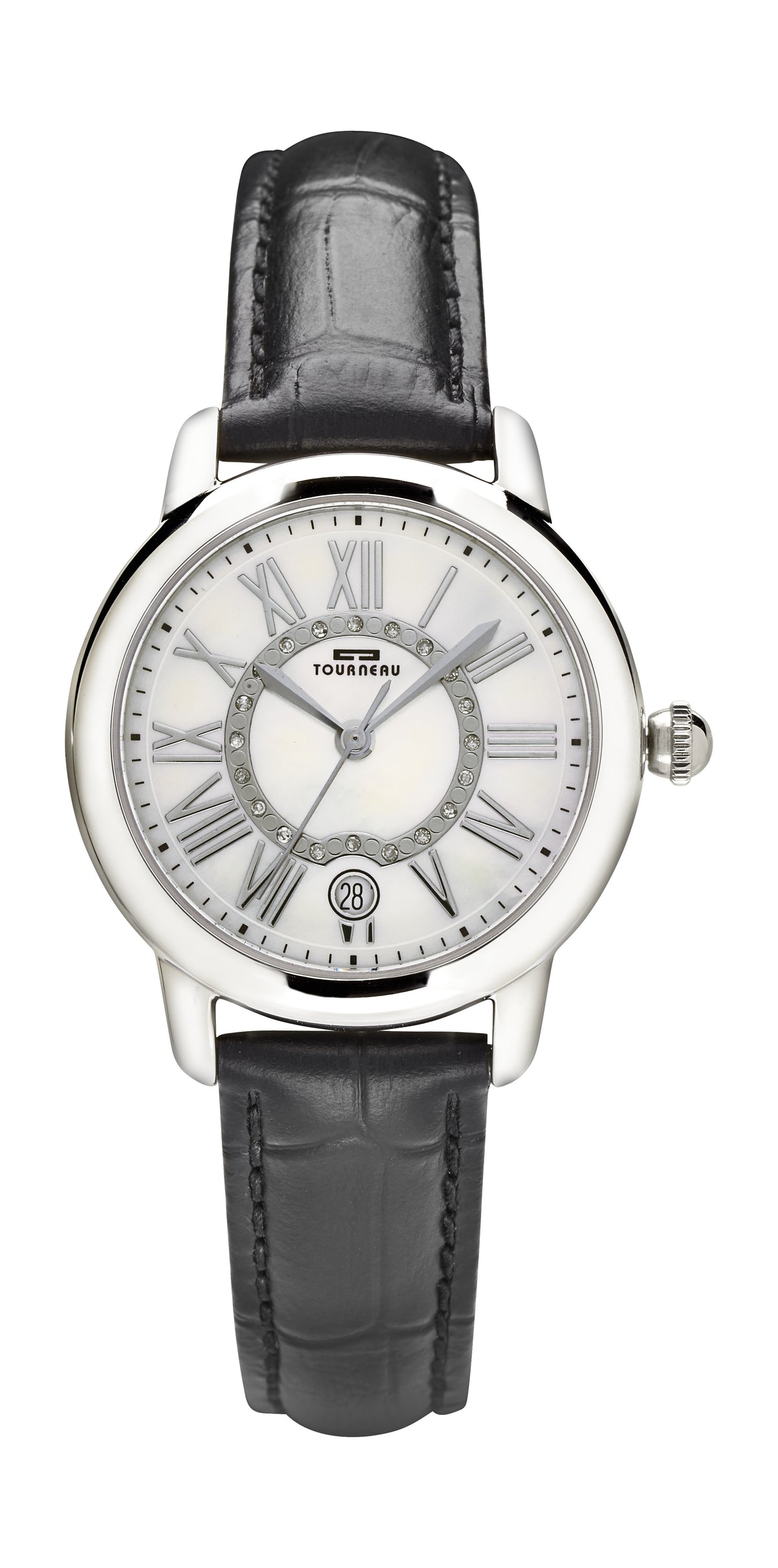 Tourneau Ladies 34mm Watch with Black Leather Strap