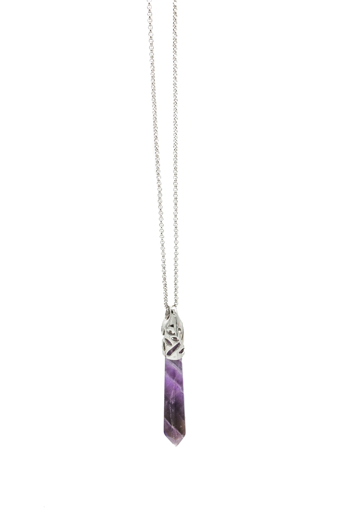 Completely Bella Amethyst Quartz Pointed Crystal Silver Necklace