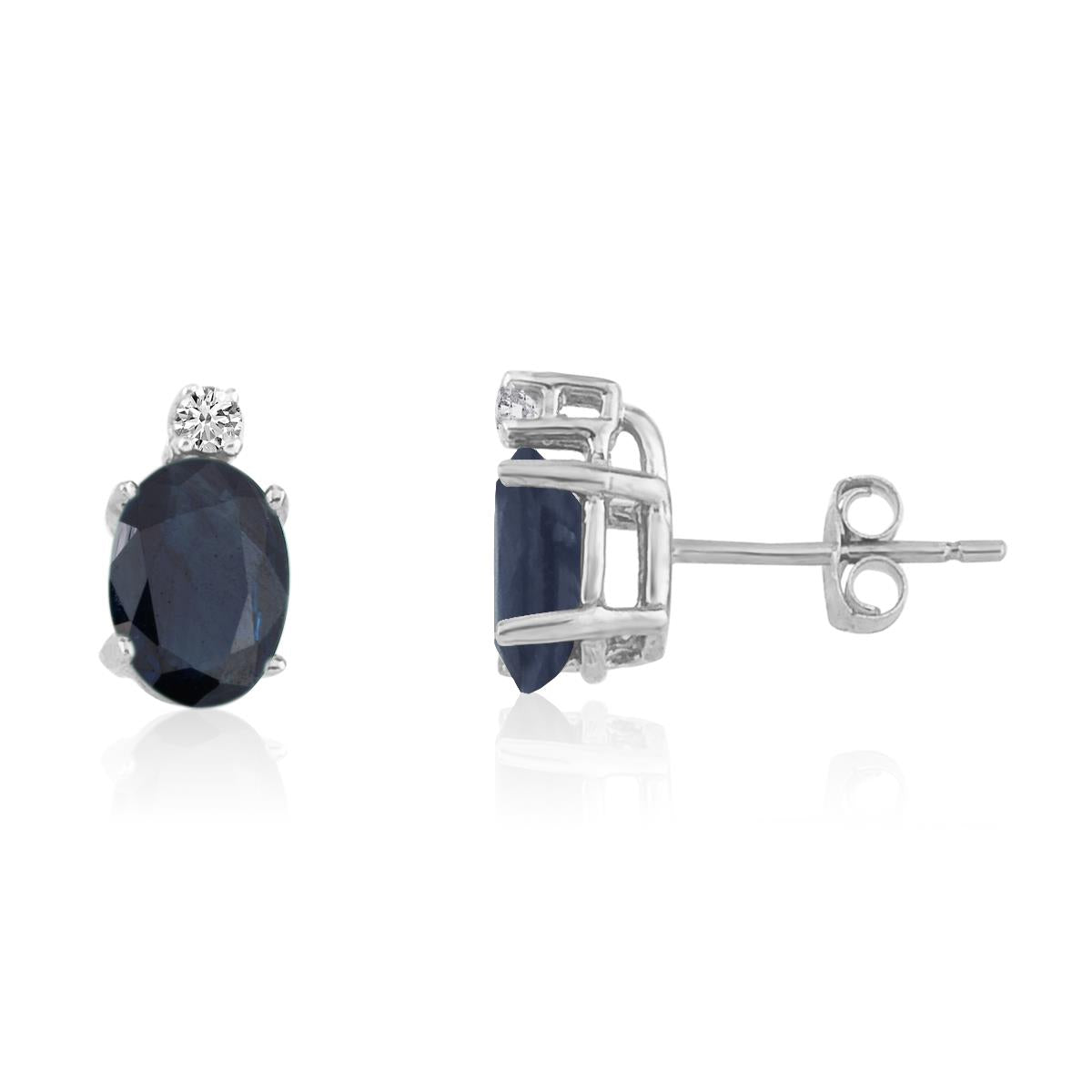 Distinctive 14K White Gold Oval Sapphire Earrings w/diamond accent