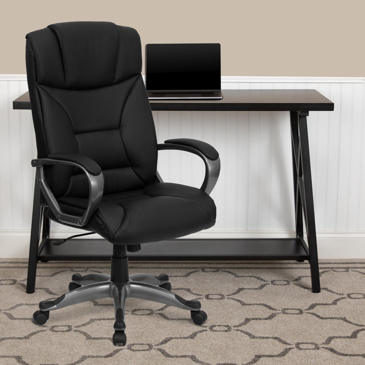 Flash Furniture High Back Black LeatherSoft Executive Swivel Office Chair w/Lip Edge Base & Arms