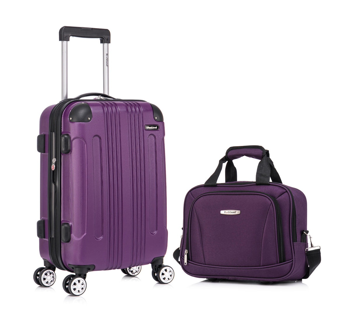 Rockland Luggage London ABS 20" Upright Spinner & 14" Tote - Purple