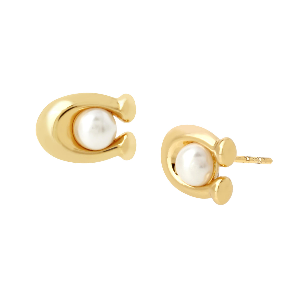 COACH Pearl Signature Studs- Gold