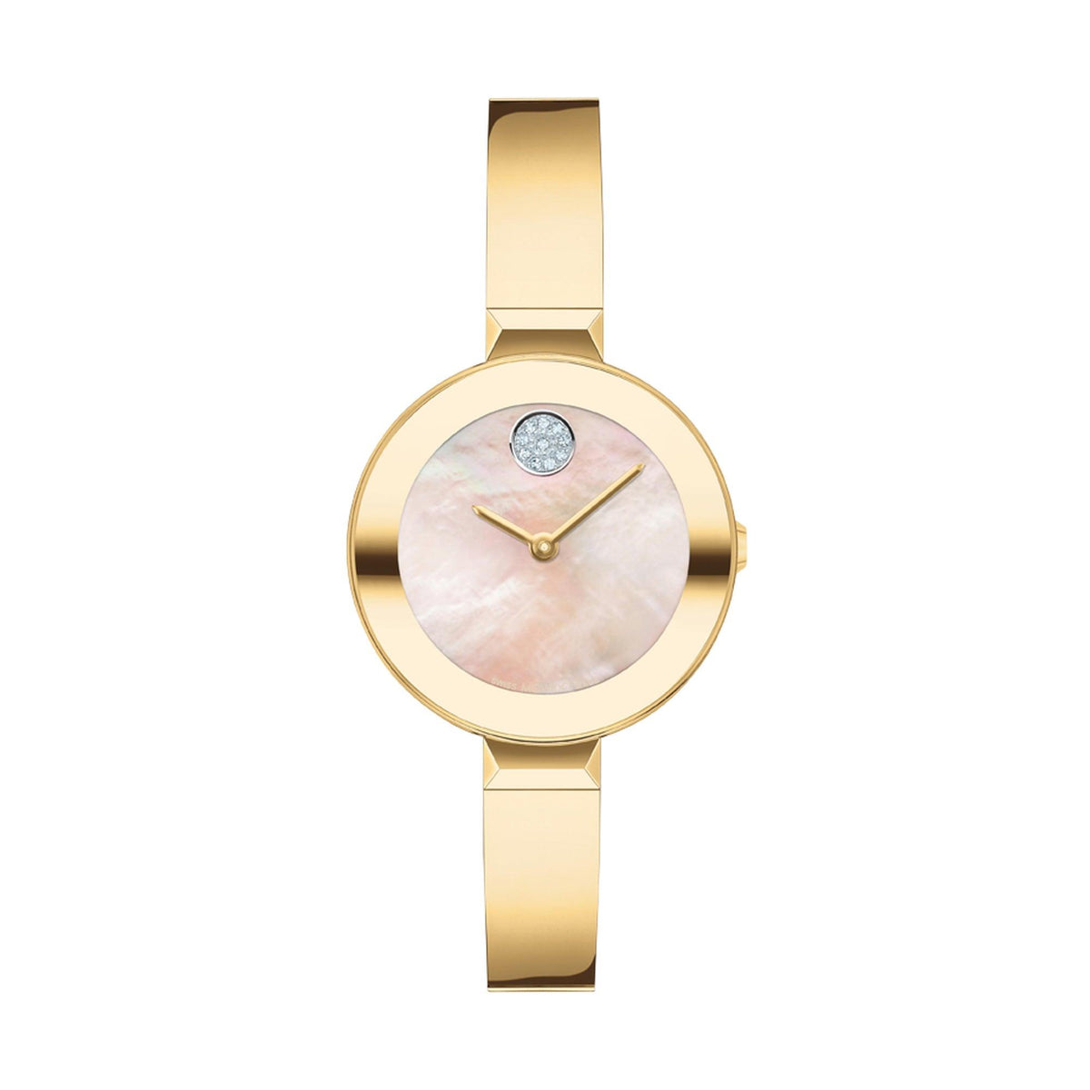 Movado Ladies BOLD Gold-Tone Stainless Steel Bangle Bracelet Yellow MOP Dial
