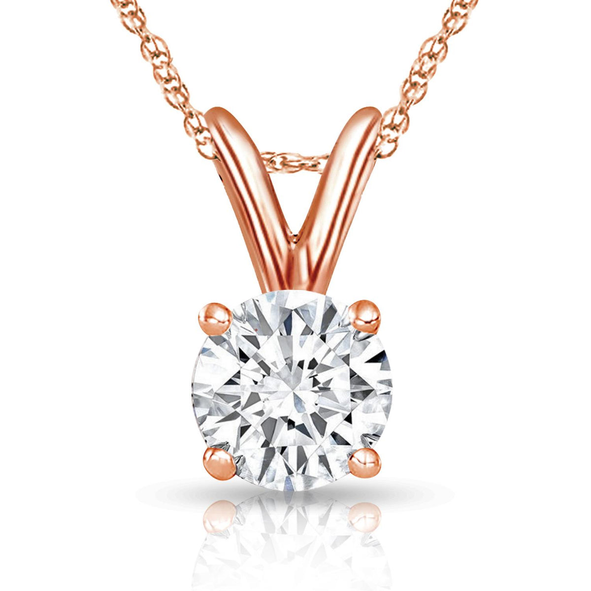 PARIKHS Round Premium Diamond Pendant 14K Rose Gold 0.07ct IJ Color, SI2 Clarity