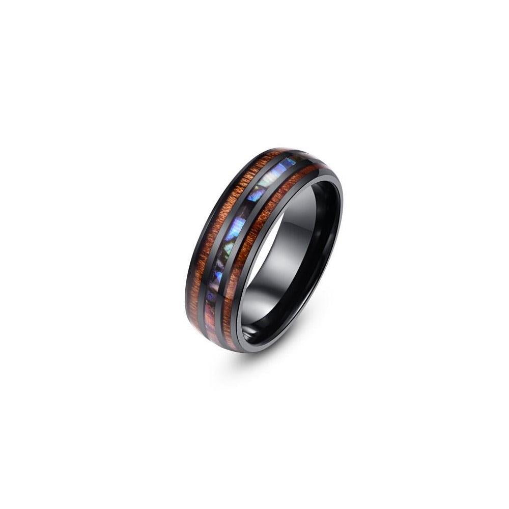 Joycoast Phoenix - Stainless Steel, Sea Shell, & Koa Ring Size 13