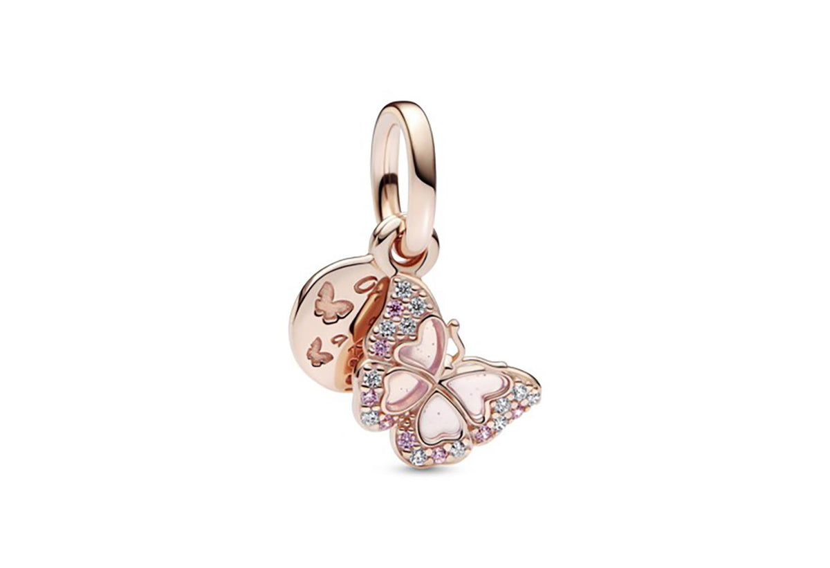Pandora Pink Butterfly & Quote Double Dangle Charm