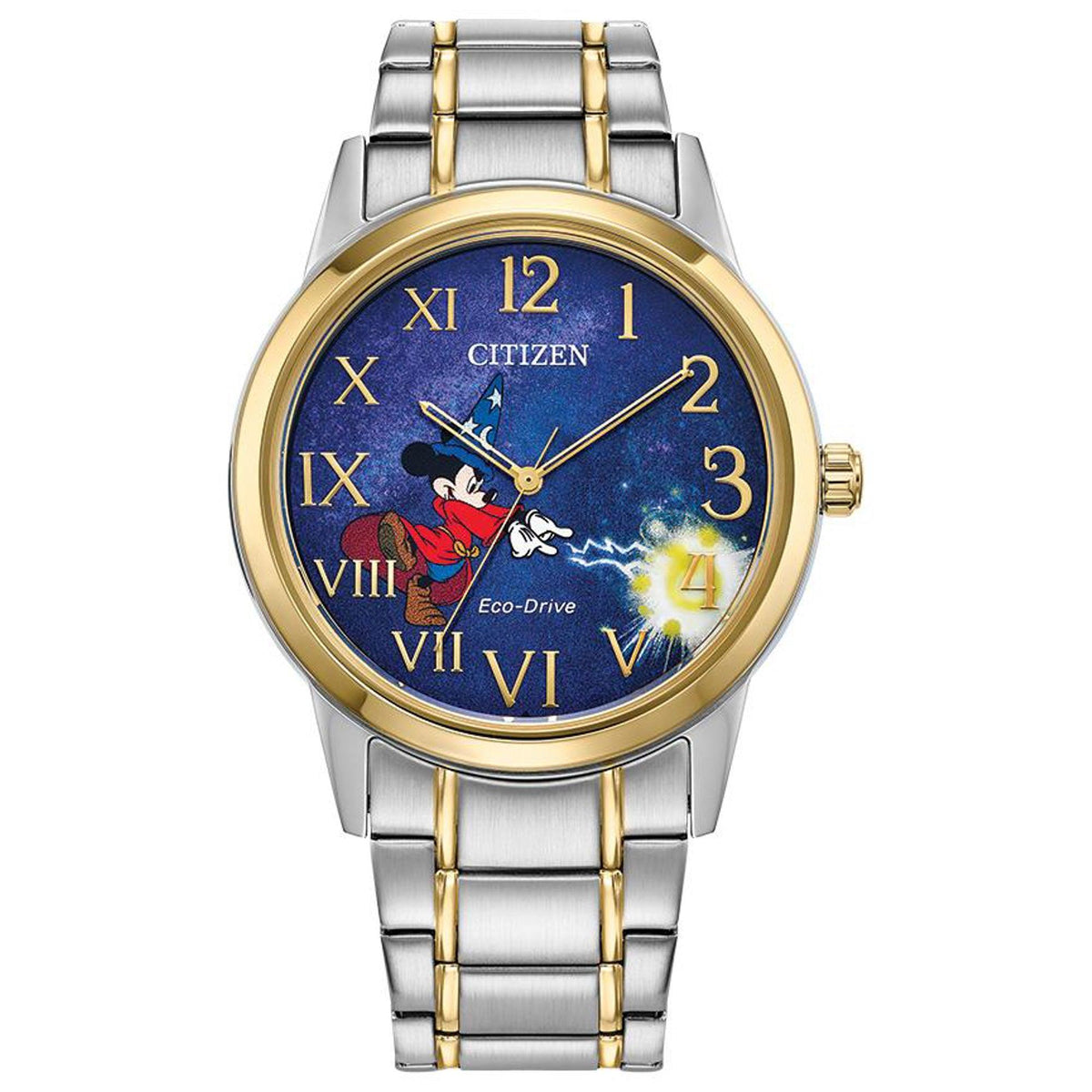 Disney by Citizen Men's Sorcerer's Apprentice Mickey Eco-Drive 2-Tone SS Watch Blue Dial