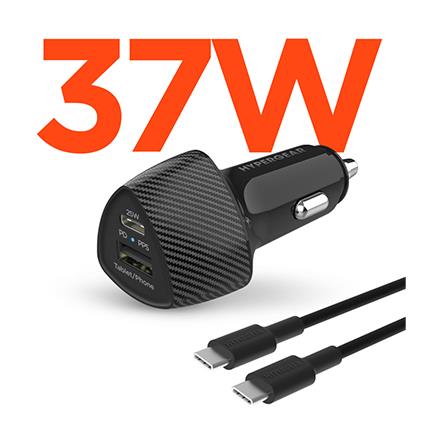 HYPERCEL HyperGear SpeedBoost 25W USB-C + 12W USB Fast Car Charger with PPS & 4 FT USB-C Cable - Black