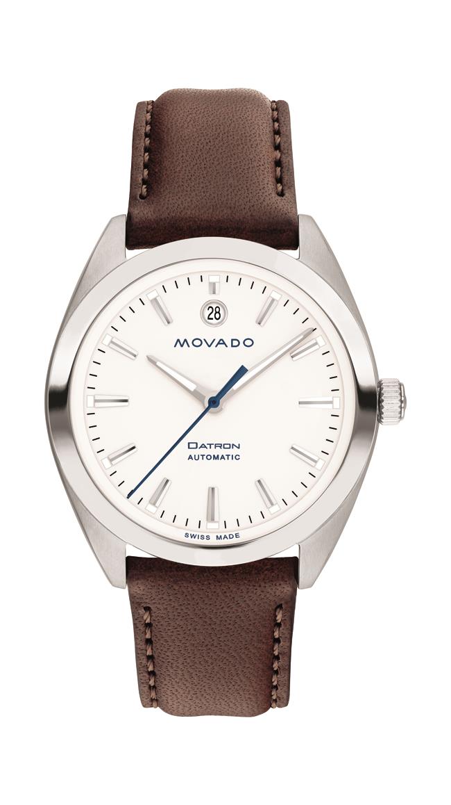 Movado Automatics Heritage Datron Automatic. Stainless Steel Case. Chocolate Leather Strap. White dial