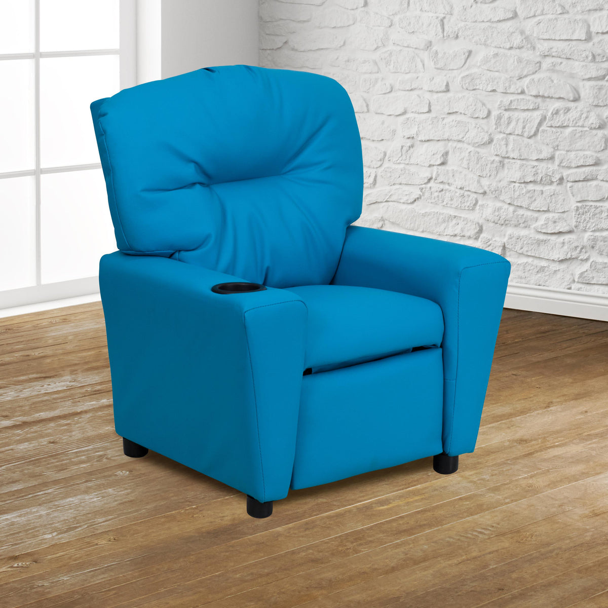 Flash Furniture Contemporary Green Vinyl Kids Recliner with Cup Holder - Hardwood Frame