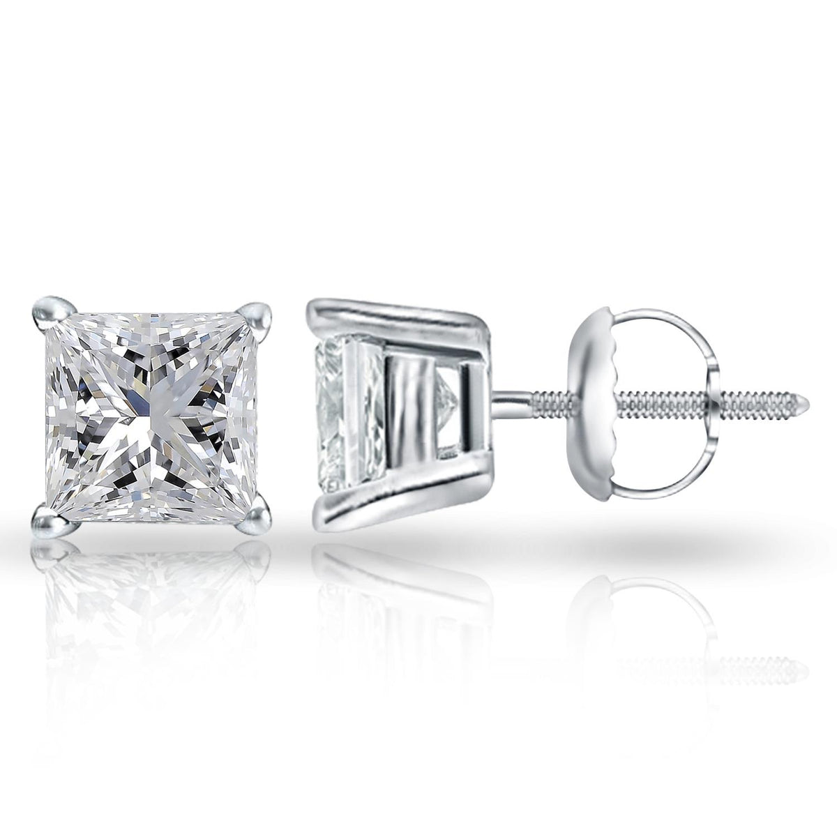 Infinity Luxe Jewelry Collection Princess cut 10K WG Stud w/ Silver Screwbk 0.05ct