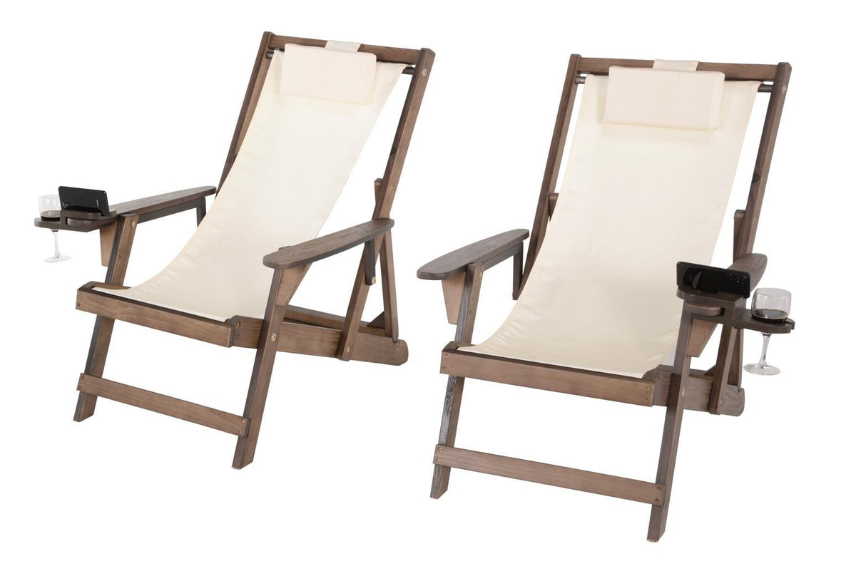 Romantic Collection - Canvas Sling Chair w/Beverage Holder, Set of 2 - Dark Brown, Beige