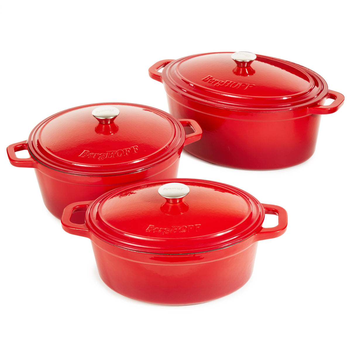 BergHOFF Neo 6pc Cast Iron Dutch Oven Cookware Set with Lids, Red