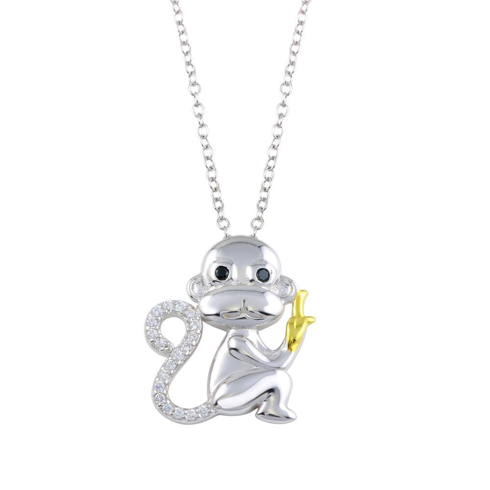 PARIKHS 2 Toned CZ Monkey Necklace in 925 Sterling Silver
