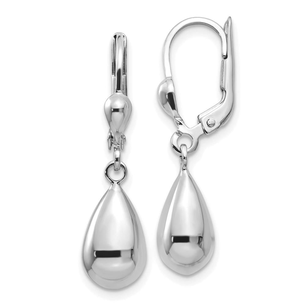 Distinctive 14k White Gold Polished Dangle Leverback Earrings