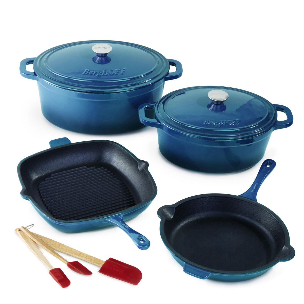 BergHOFF Neo 9pc Cast Iron Cookware Set, Blue