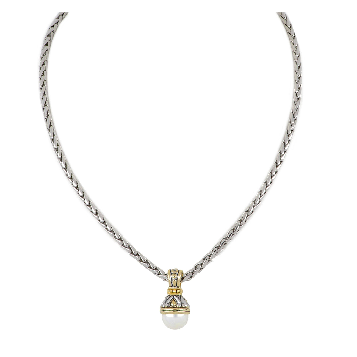 John Medeiros 12mm White Pearl Slider with Chain Length: 16-18" adjustable Pendant: 1-1/8"L x 1/2"W