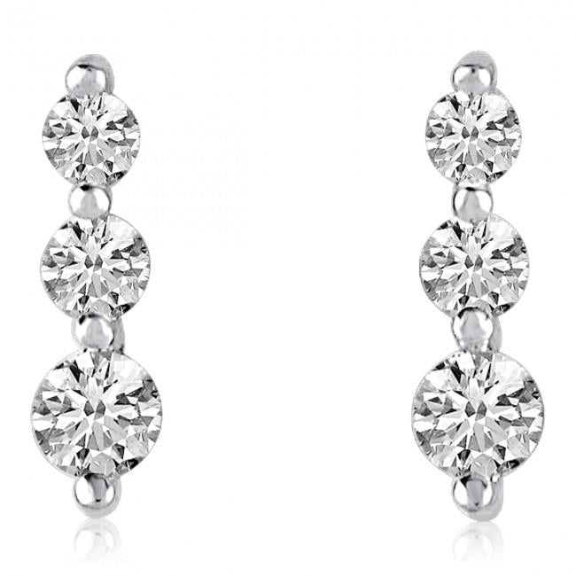 Distinctive 14K White Gold .25 cwt. Graduated 3 Diamond Post Earrings