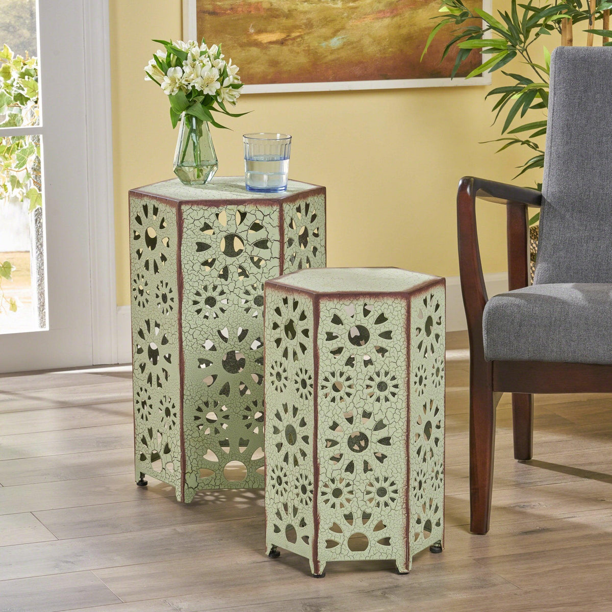 Stark Home Wanda Indoor 12" & 14" Sunburst Side Table Set
