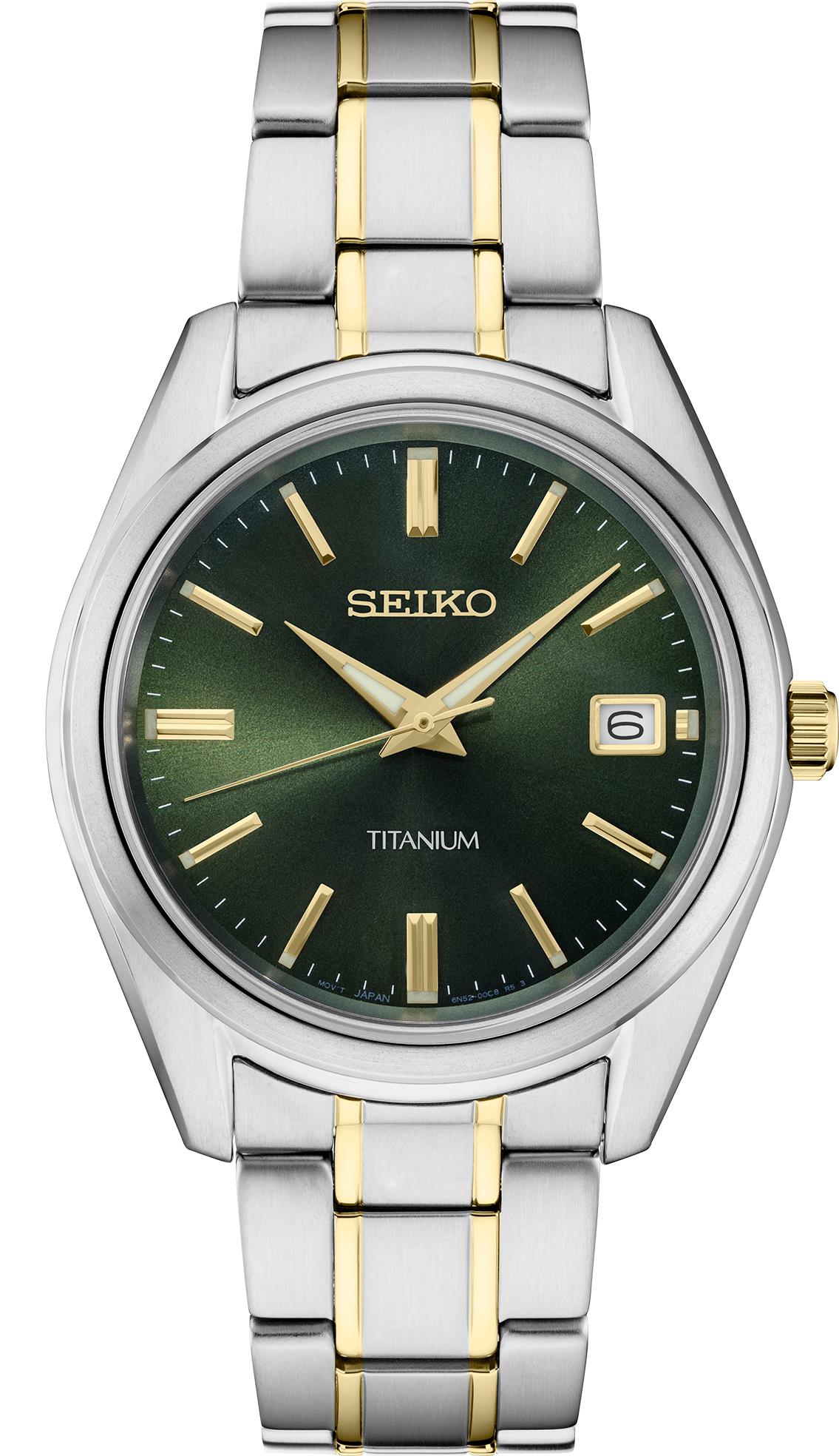 Seiko Mens Essential TT Green Dial, Titanium, 2-tone bracelet SS/Gold
