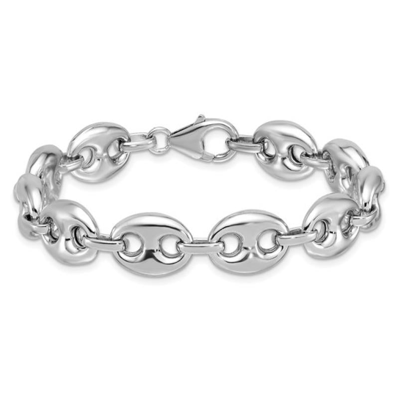 Distinctive Sterling Silver Link Puffed Mariner Bracelet