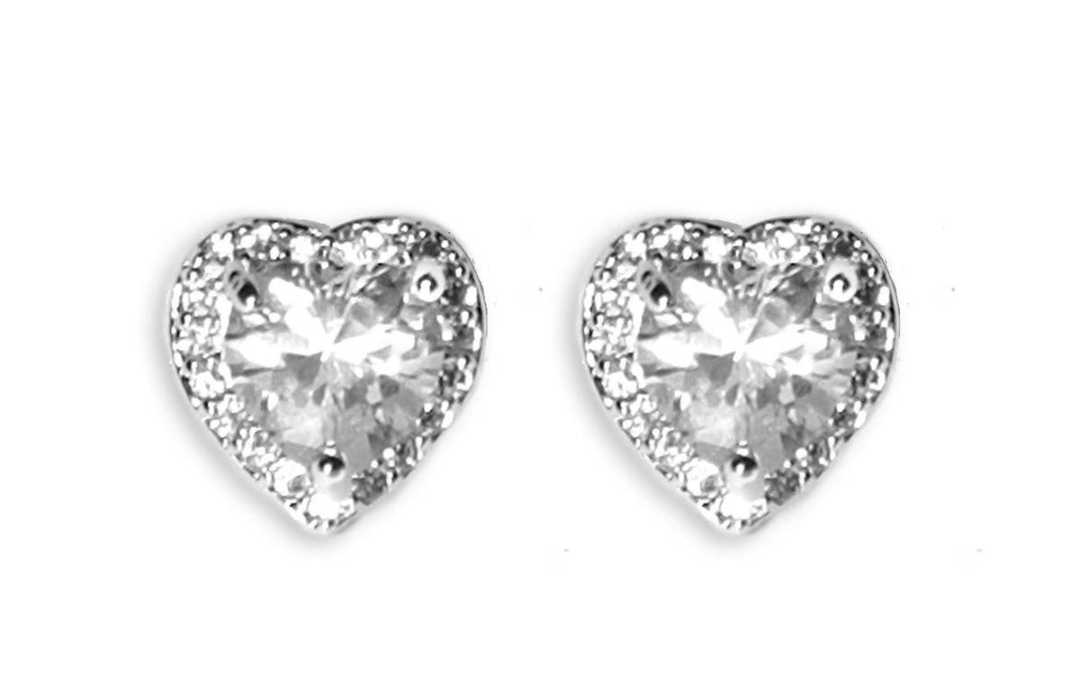 DKD CZ Solitaire Heart Post Earrings