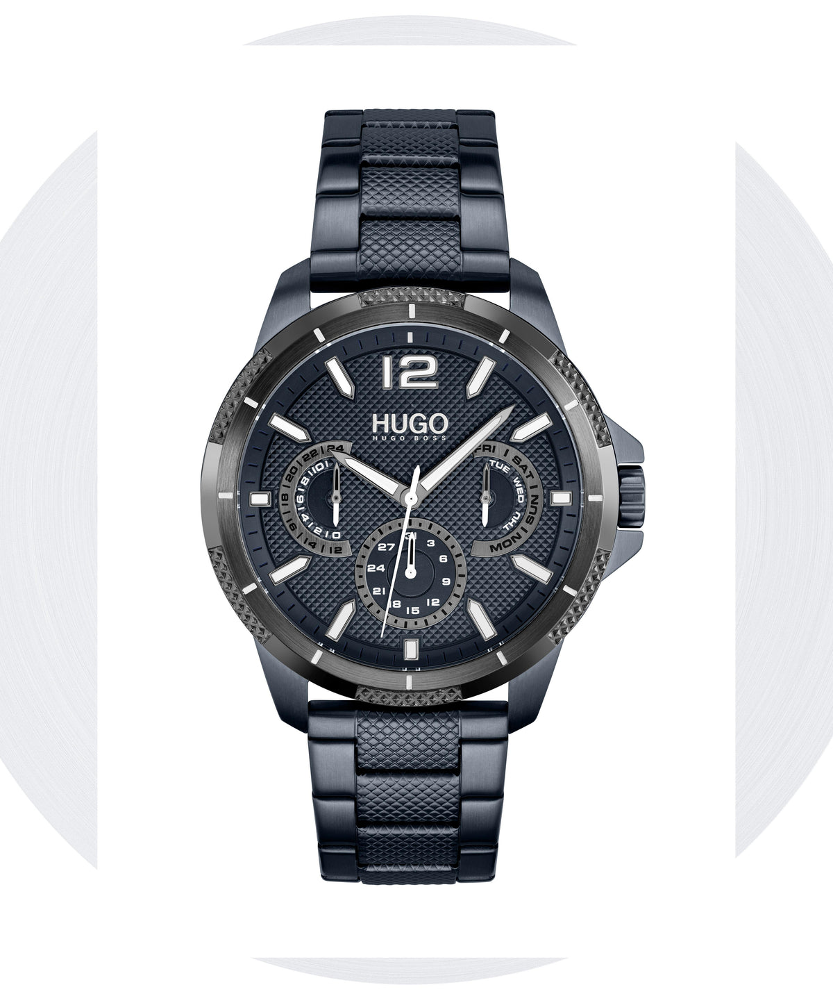 Hugo #Sport Gents. IP Dark Blue Steel Case and Bracelet. Blue Dial.