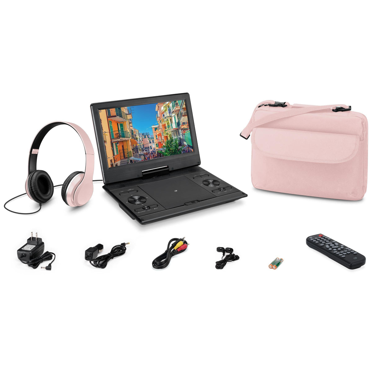 GPX 12" Portable Bluetooth DVD Player Bundle with Headphones - Light Pink